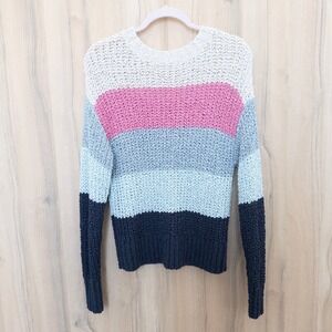 Z Supply Womens Striped Sweater Size XL Multicolor Open Knit Boho Coastal‎ Cozy